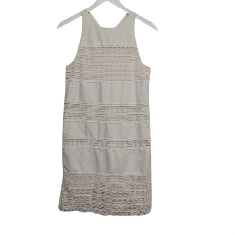 Loft Women Ivory Linen Cotton Crochet Lace Inset Shift Dress Size 6 Crossback